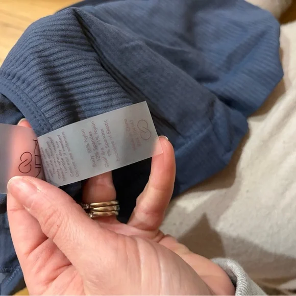 Women's Blue Ribbed workout top with Sports Bra - Picture 6 of 6